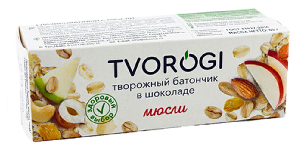 Творожный батончик Tvorogi мюсли глазированный в шоколаде 15%, 45 г