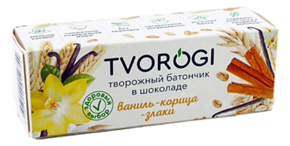 Творожный батончик Tvorogi ваниль-корица-злаки глазированный в шоколаде 15% БЗМЖ, 45 г