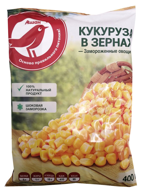 Овощная смесь Кукуруза АШАН Красная птица в зернах замороженная, 400 г