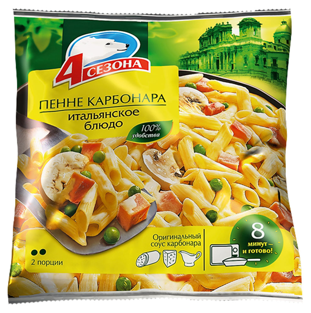 Овощная смесь Паста Пенне Карбонара «4 Сезона» Итальянское блюдо замороженная, 600 г