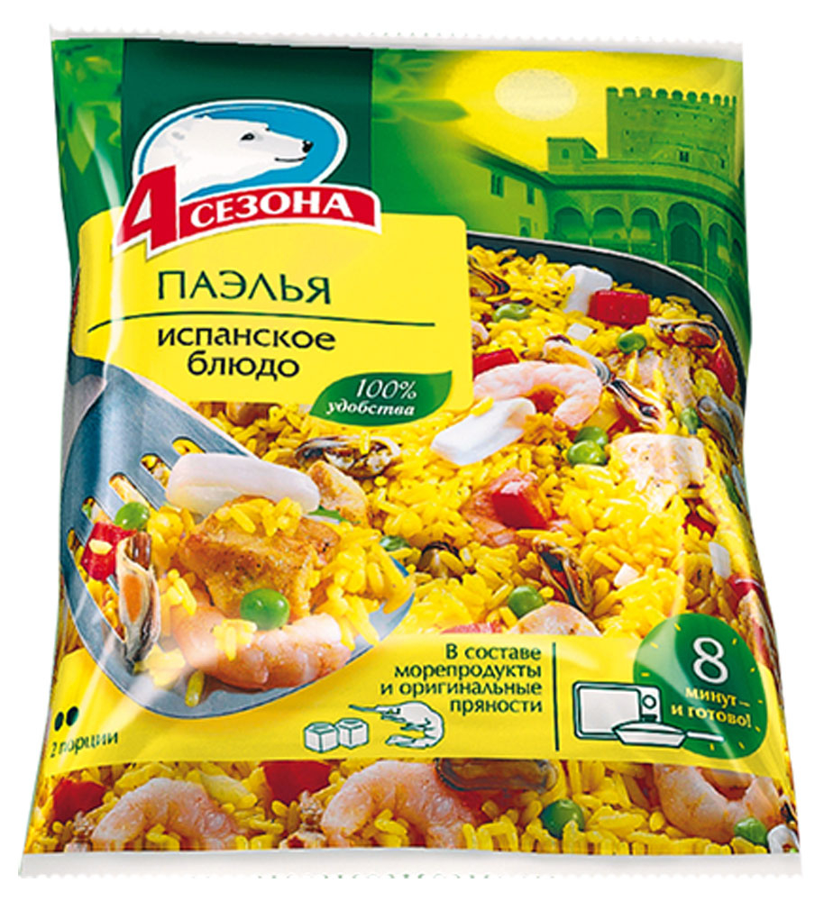 Овощная смесь Паэлья Испания «4 Сезона» Испанское блюдо с морепродуктами замороженная, 600 г