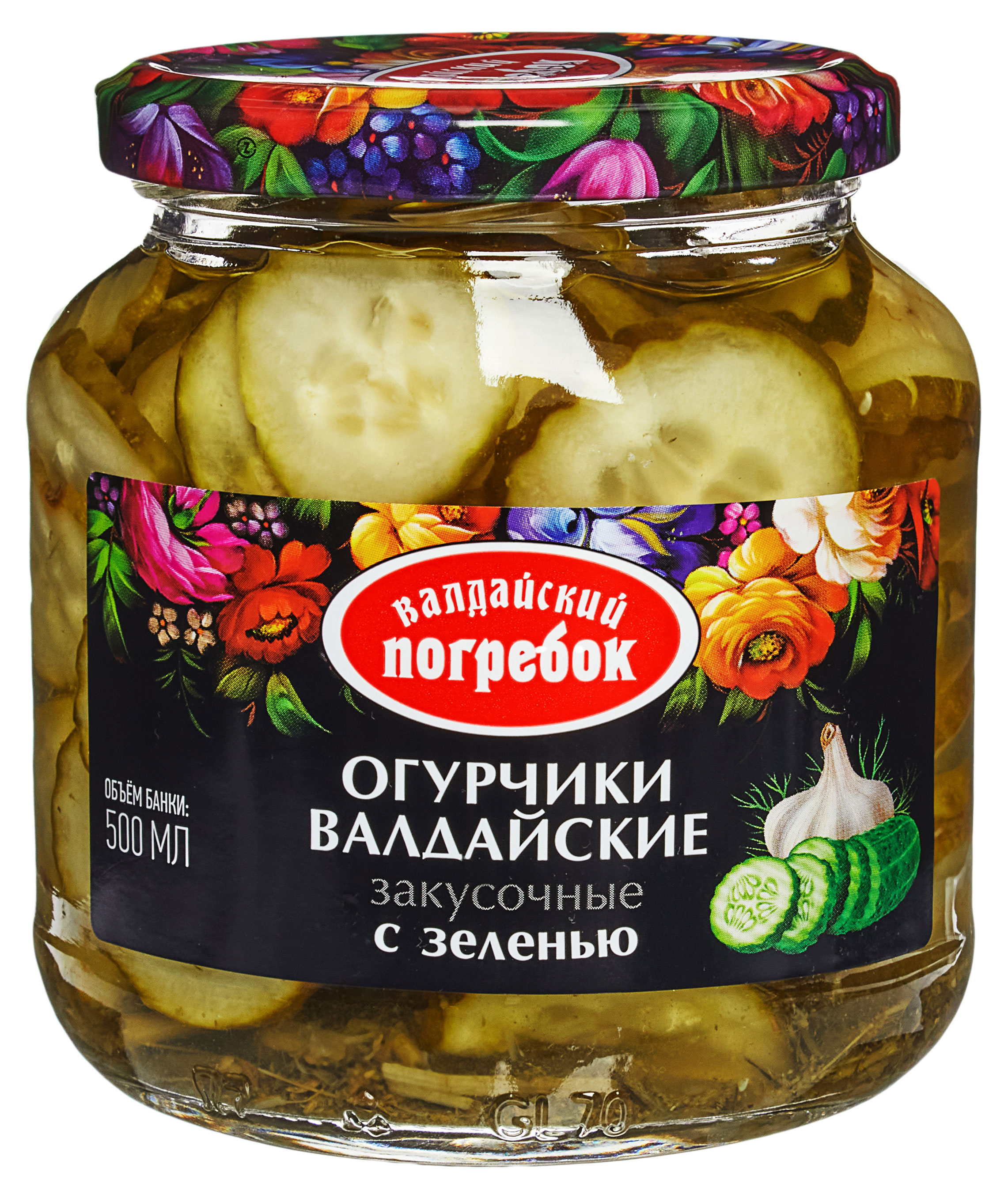 Огурцы «Валдайский Погребок» закусочные с зеленью, 500 г