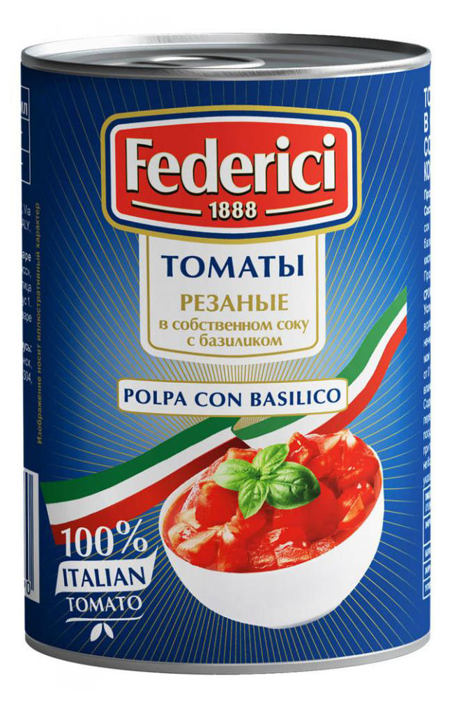 Томаты резаные Federici в собственном соку с базиликом Италия, 400 г
