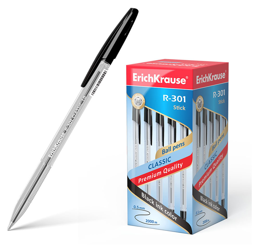 Ручка шариковая ErichKrause R-301 Classic Stick 1.0, черная, 1 шт