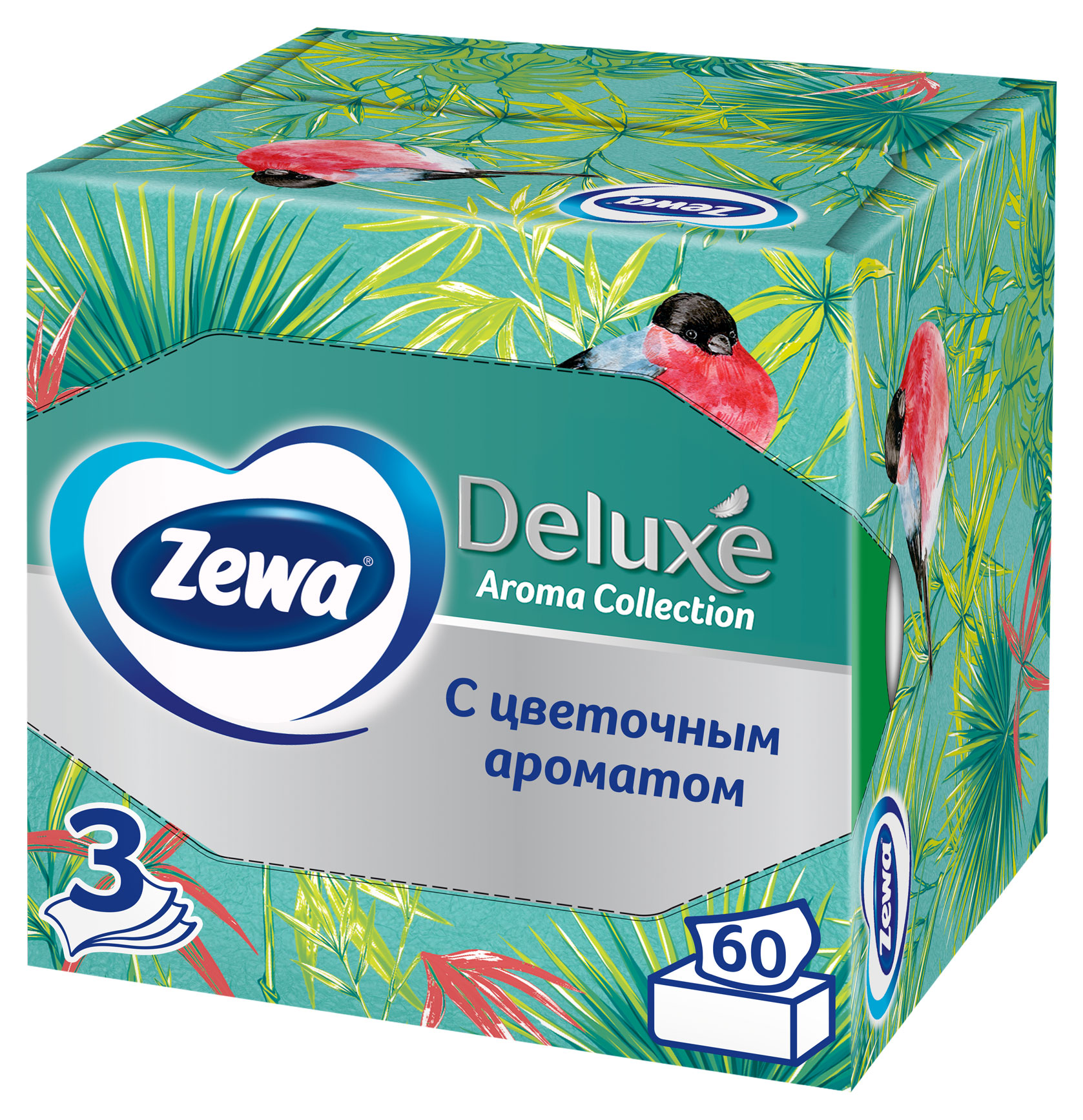 Салфетки бумажные в коробке Zewa Deluxe Арома Коллекция, 3 слоя, 60 шт