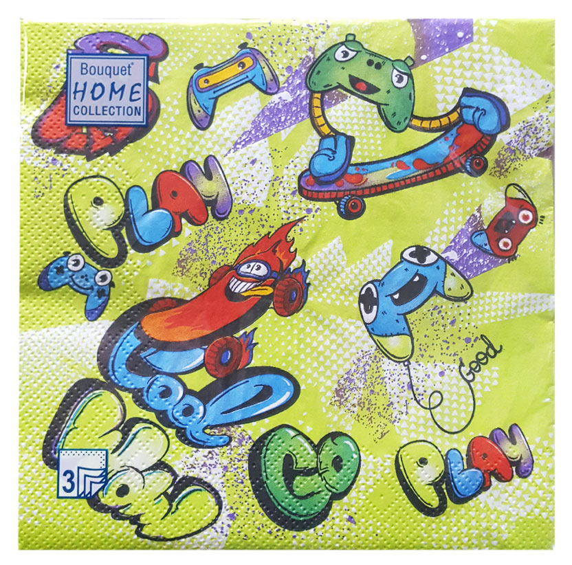 Салфетки одноразовые бумажные трехслойные 33х33 см плэй, 20 шт