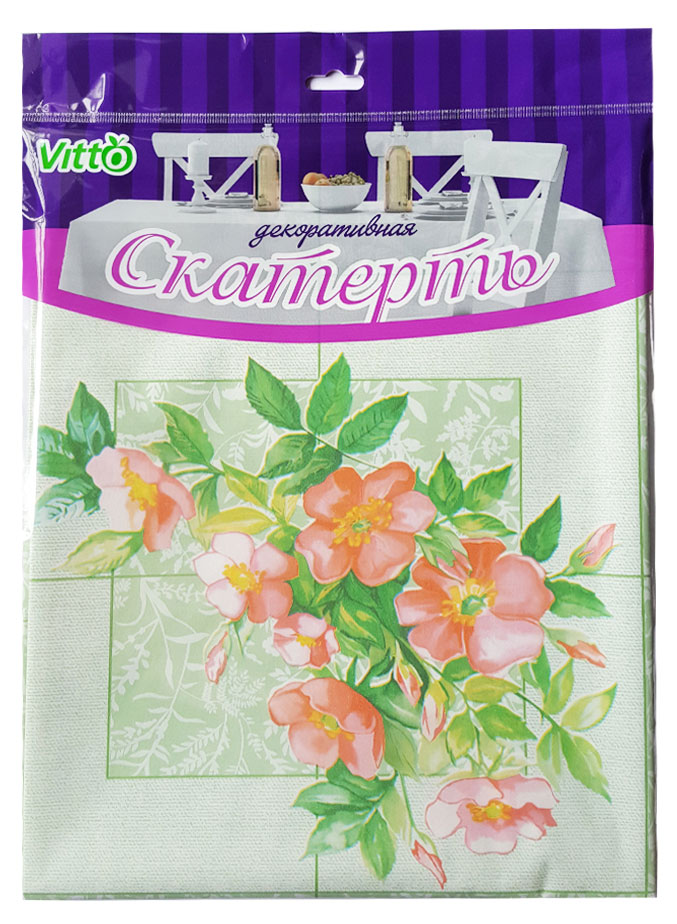 Скатерть Vitto шиповник на зеленом ПВХ, 130х110 см