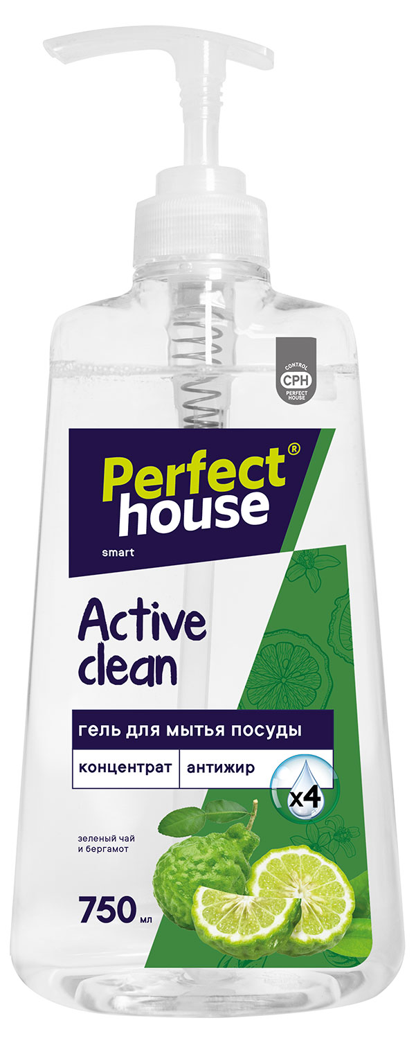 Гель-концентрат для мытья посуды Perfect House  Active Clean зеленый чай и бергамот, 750 мл