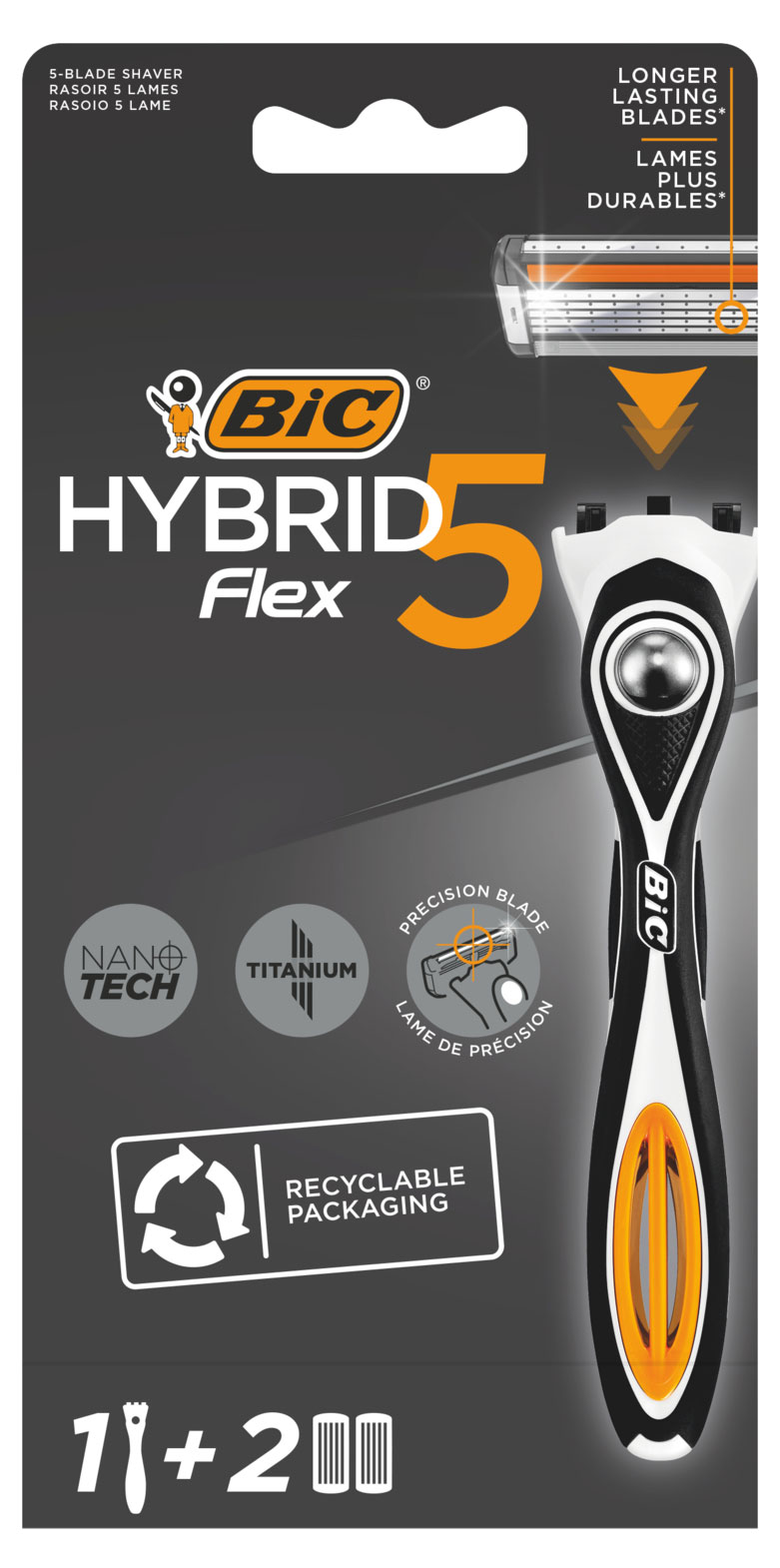 Бритва мужская, BIC Hybrid 5 Flex, 1 ручка и 2 сменные кассеты