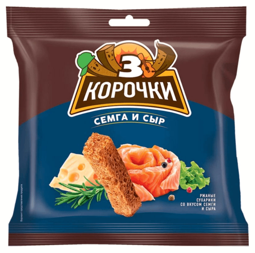 Сухарики ржаные «3 Корочки» со вкусом сыра и семги, 40 г