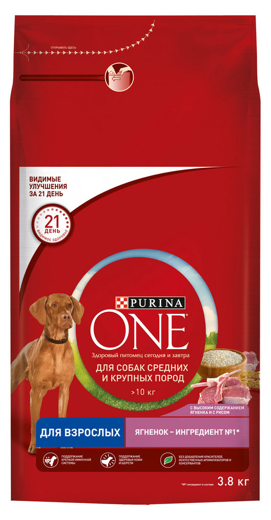 Сухой корм для собак Purina ONE с ягненком и рисом, 3,8 кг