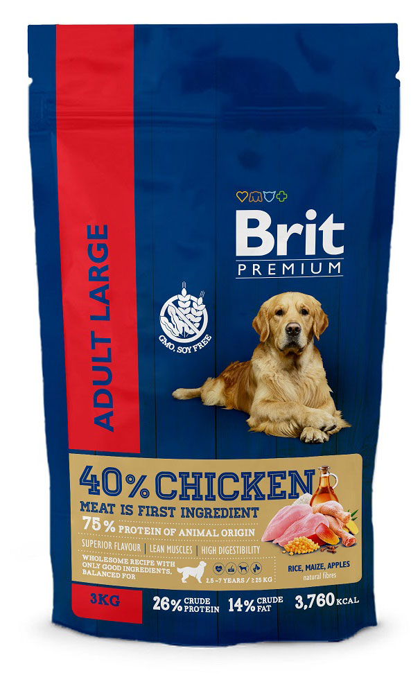 Сухой корм для собак Brit Premium Adult L курица, 3 кг