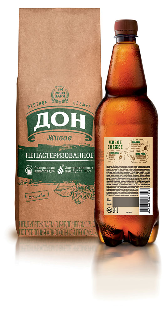 Пиво «Дон» Живое светлое фильтрованное 4%, 1 л