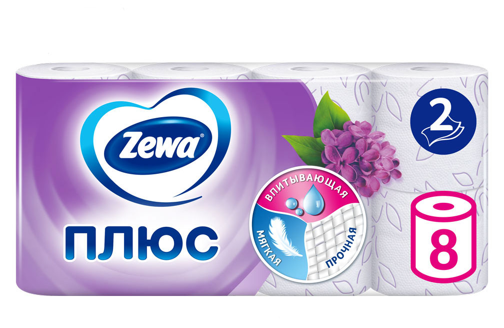 Туалетная бумага Zewa Плюс Сирень, 2 слоя, 8 рулонов