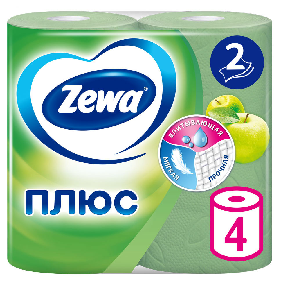 Туалетная бумага Zewa Плюс Яблоко, 2 слоя, 4 рулона