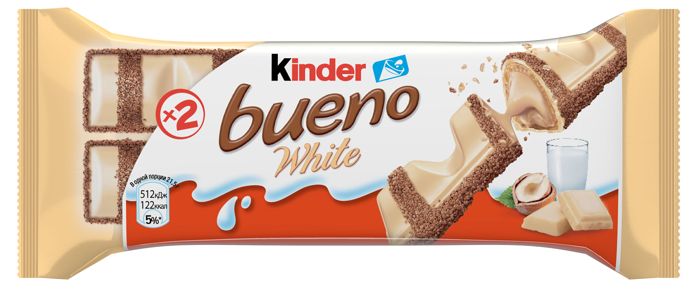 Вафли хрустящие Kinder Bueno White в белом шоколаде, 39 г