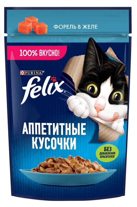 Корм влажный для кошек Felix аппетитные кусочки с форелью в желе, 75 г