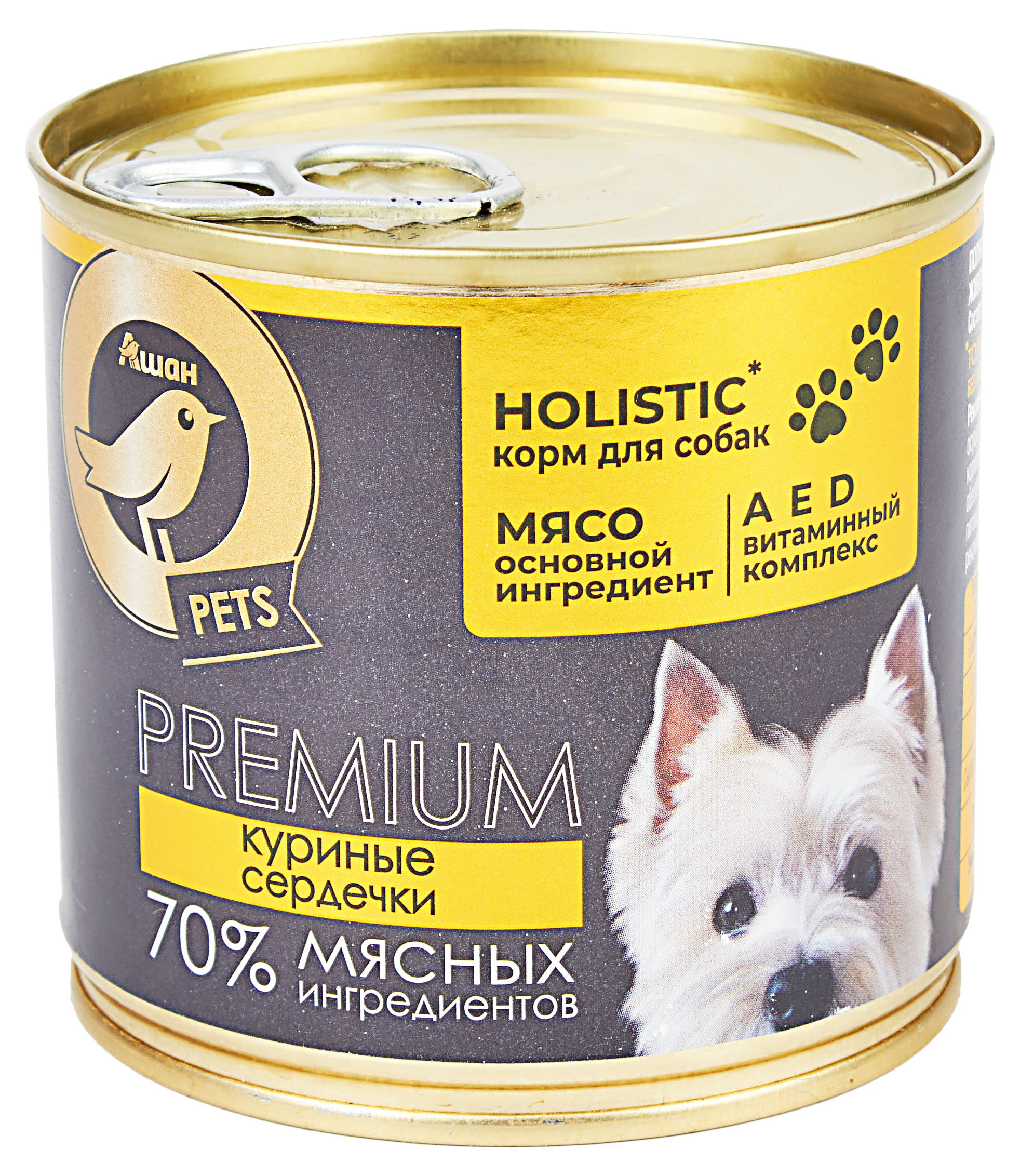 Влажный корм для собак АШАН Золотая птица с куриными сердечками в желе, 240 г