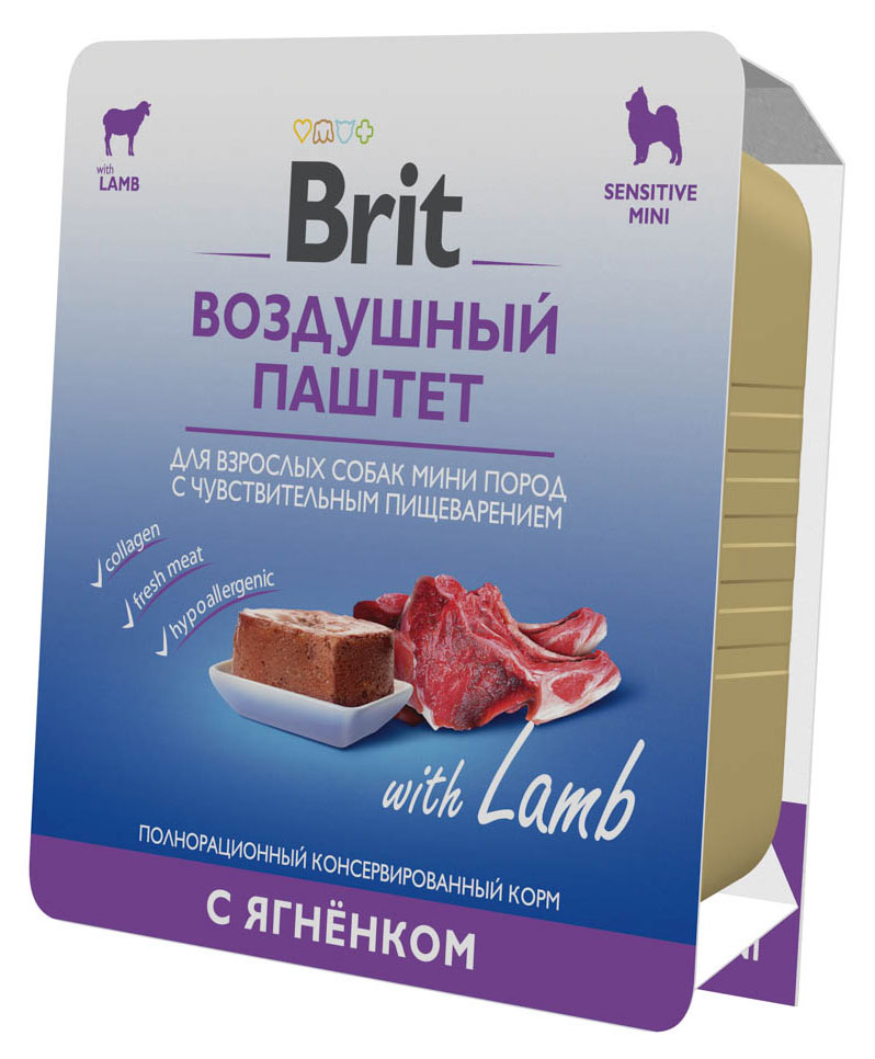 Корм для взрослых собак Brit  мини пород с чувствительным пищеварением воздушный паштет с ягненком, 100 г