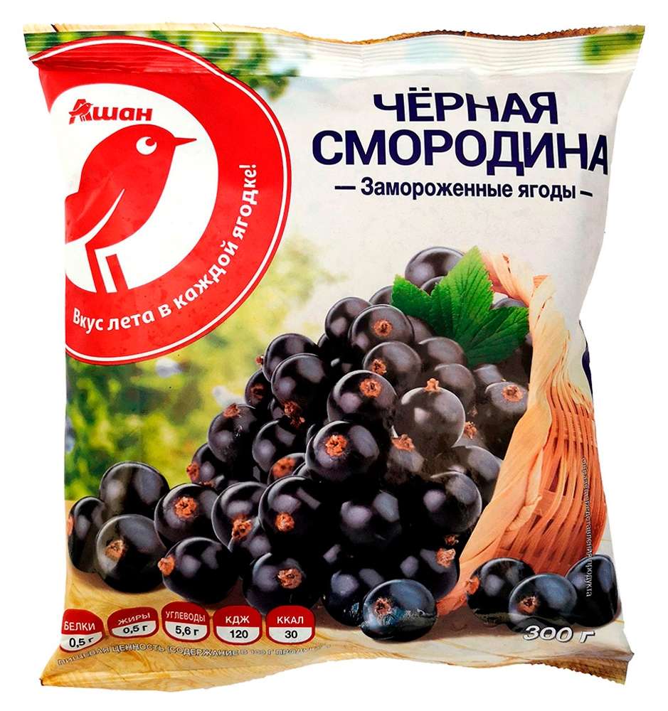 Ягодная смесь Черная смородина АШАН Красная птица замороженная, 300 г