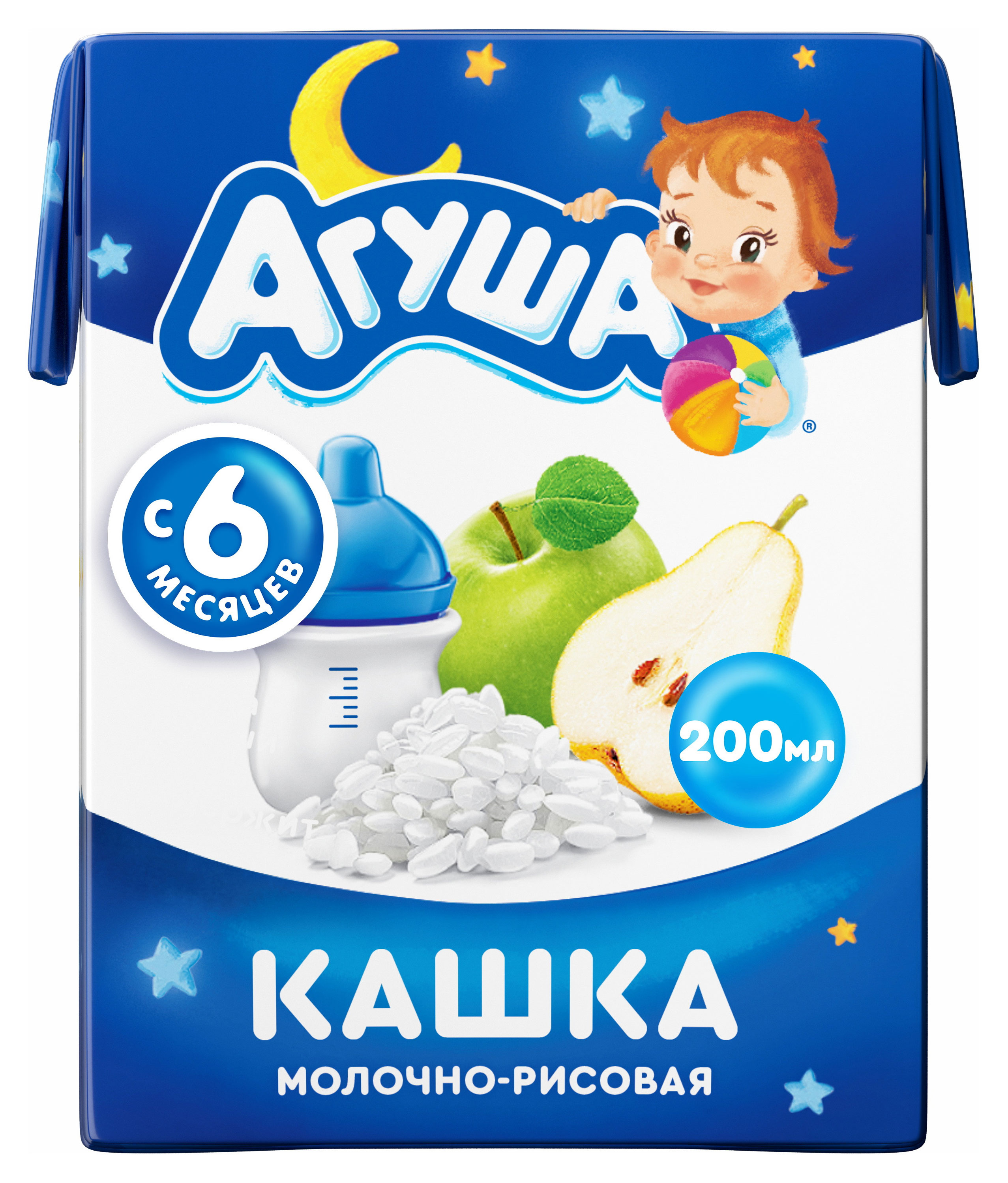 Каша молочная жидкая «Агуша» Засыпай-ка рисовая с яблоком и грушей с 6 мес, 200 мл