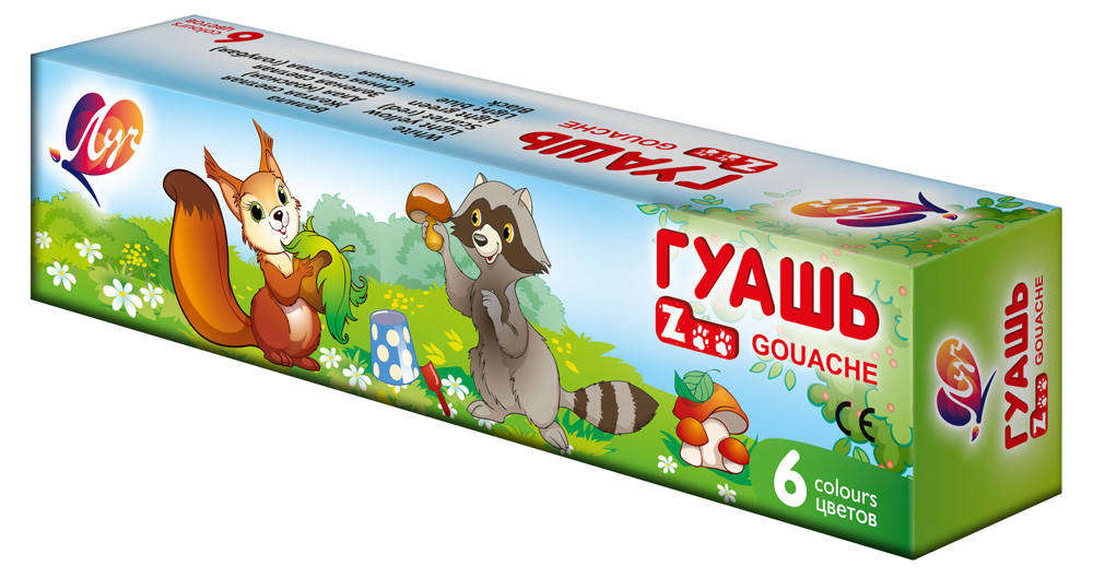 Гуашь «Луч» ZOO, 6 цветов