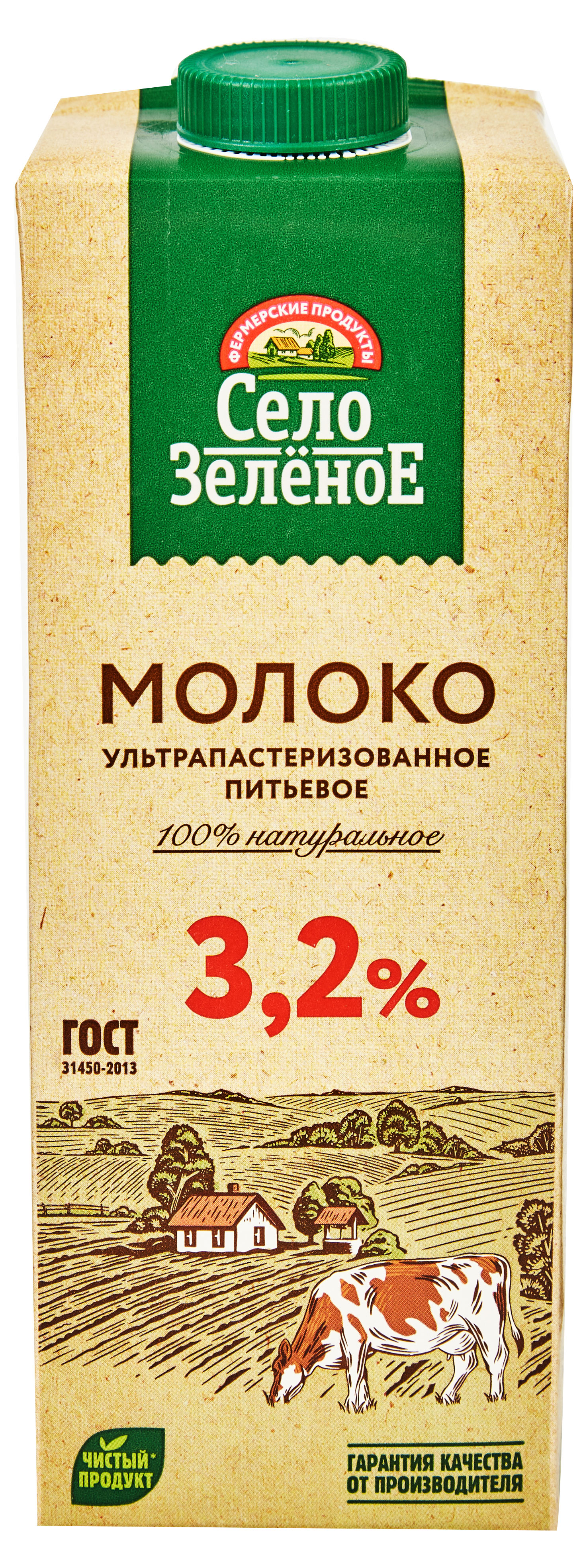 Молоко питьевое «Село зеленое» ультрапастеризованное 3,2% БЗМЖ, 950 мл