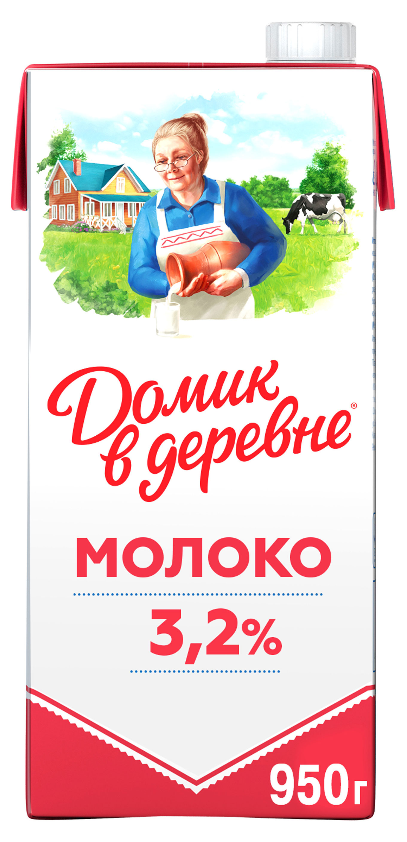 Молоко питьевое «Домик в деревне» ультрапастеризованное 3,2% БЗМЖ, 950 г