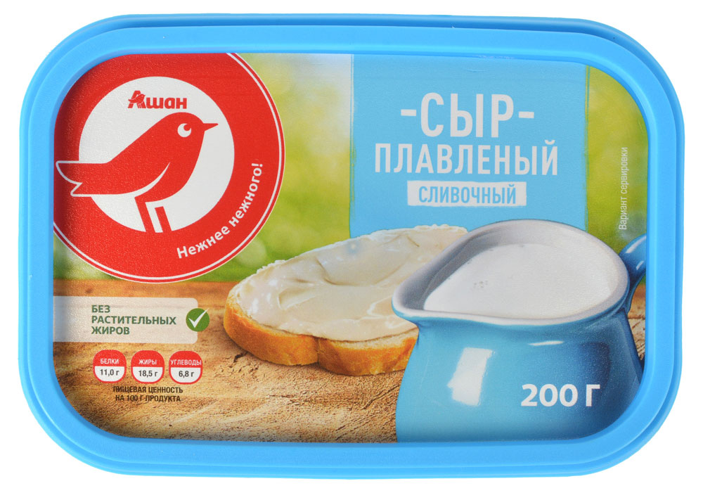 Сыр плавленый сливочный АШАН Красная птица 50% БЗМЖ, 200 г