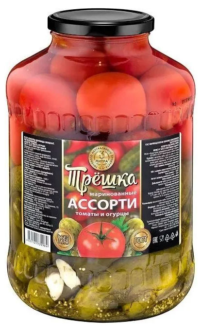 Ассорти овощное «Трешка» из огурцов и томатов, 3 л
