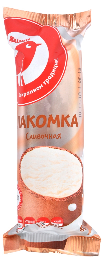 Мороженое молочное АШАН Красная птица Лакомка сливочная трубочка БЗМЖ, 90 г