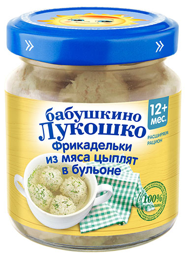 Пюре «Бабушкино Лукошко» Фрикадельки из мяса цыплят в бульоне с 12 мес., 100 г