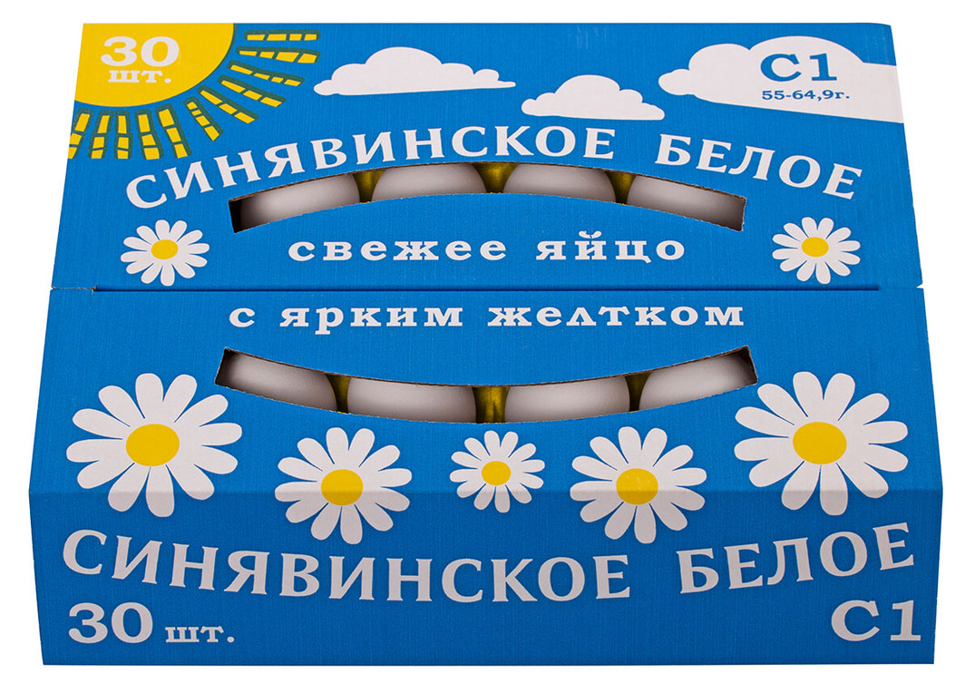 Яйца куриные «Синявское» с ярким желтком С1 белое лоток, 30 шт