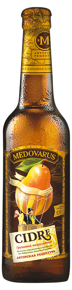 Сидр Medovarus Грушевый пуаре игристый жемчужный полусладкий 4,5%, 330 мл