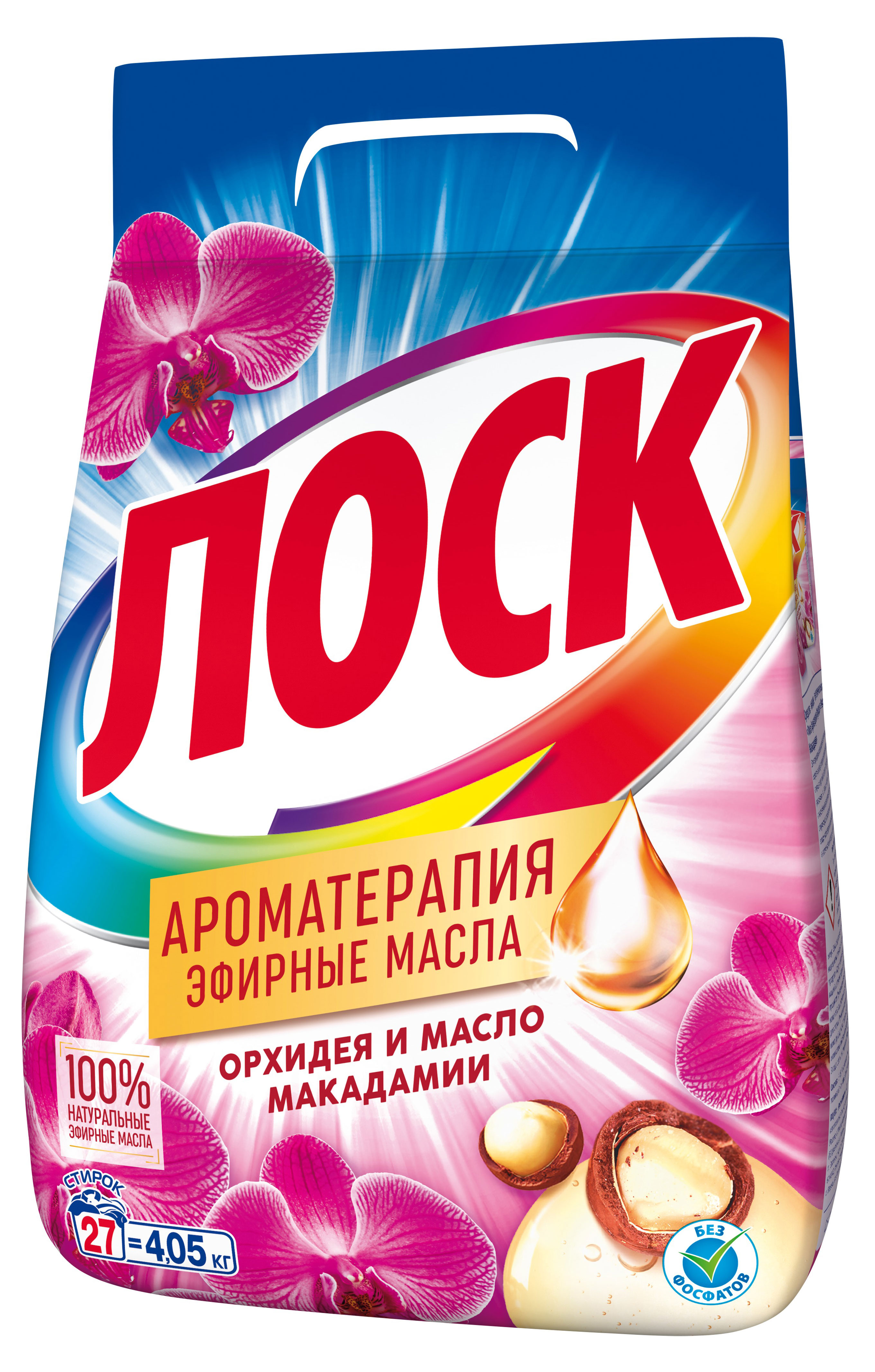 Стиральный порошок «Лоск» Ароматерапия Орхидея и Масло Макадамии для светлого и цветного белья, 4,05 кг (27 стирок)