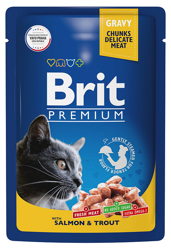 Корм для кошек Brit Premium с лососем и форелью в соусе, 85 г