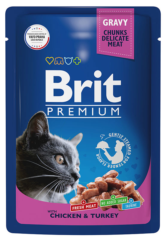 Корм для кошек Brit Premium с курицей и индейкой в соусе, 85 г