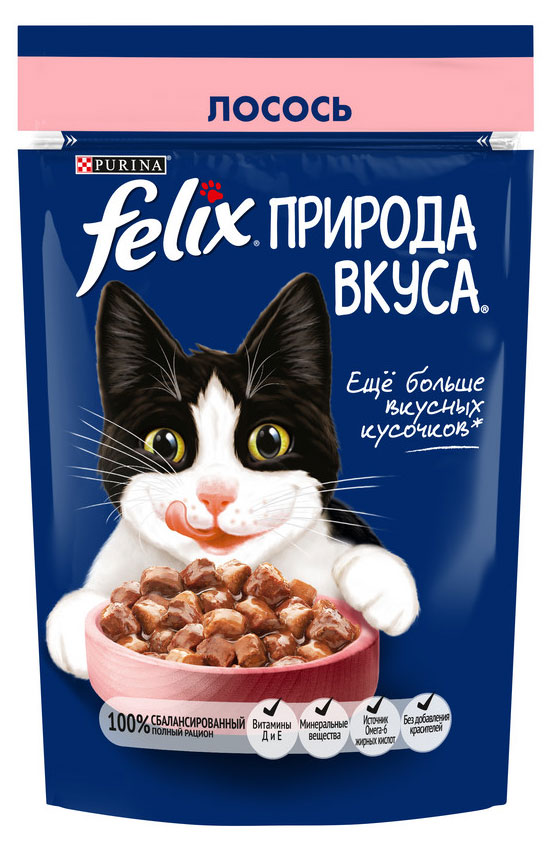 Корм влажный для кошек Felix Природа вкуса с лососем в соусе, 75 г