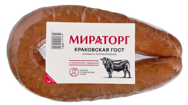 Колбаса полукопченая «Мираторг» Краковская с мраморной говядиной ГОСТ, 430 г