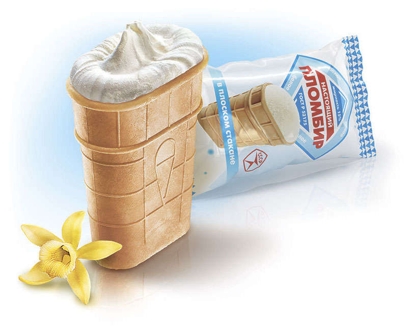 Мороженое молочное «НАСТОЯЩИЙ ПЛОМБИР» Пломбир ванильный в плоском вафельном стаканчике БЗМЖ, 90 г