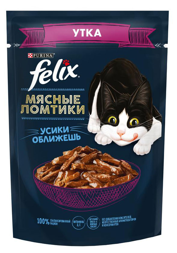 Влажный корм для кошек Felix Мясные ломтики с уткой в соусе, 75 г