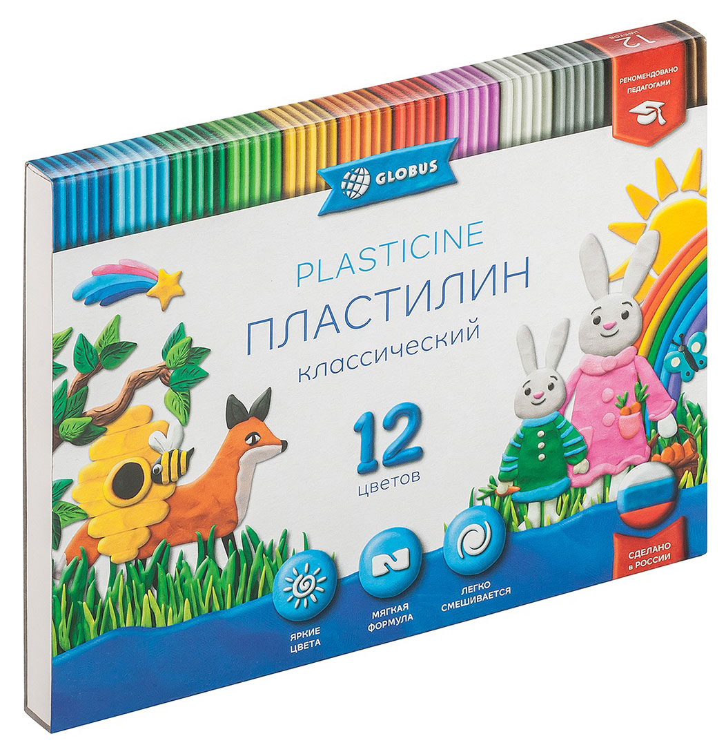 Пластилин «Глобус» Классический, 12 цветов