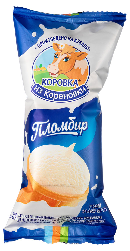 Мороженое сливочное «Коровка из Кореновки» Пломбир ванильный 15% ГОСТ БЗМЖ, 100 г