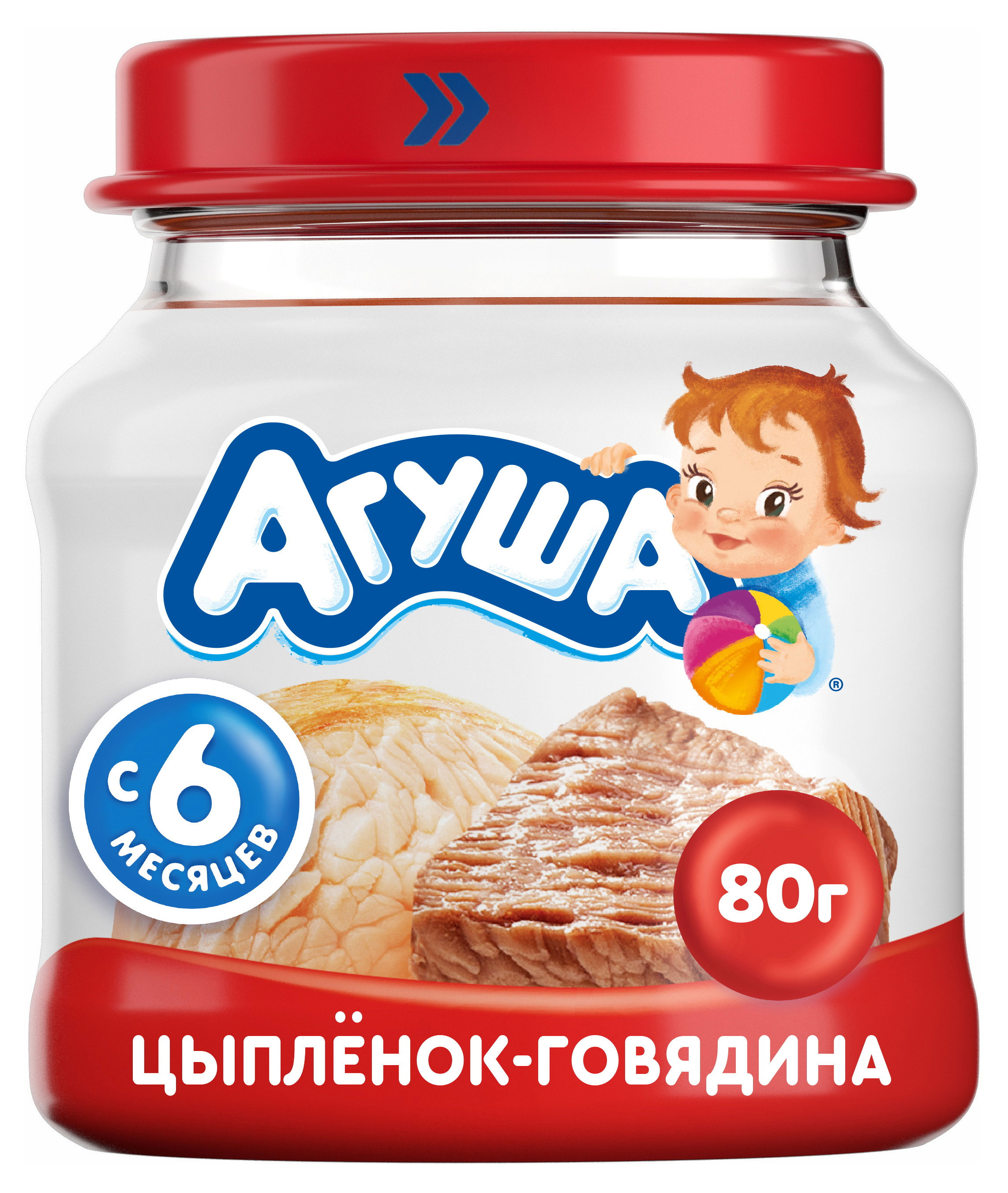 Пюре мясное «Агуша» цыпленок-говядина с 6 мес., 80 г