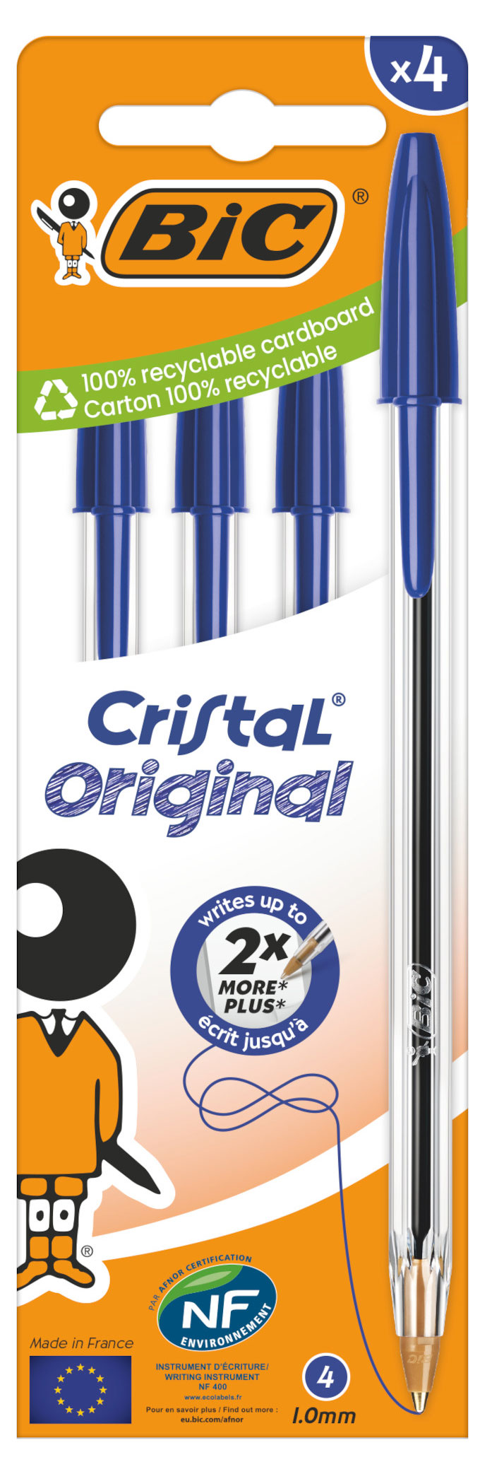 Ручка шариковая BIC Cristal Original синяя, 4 шт