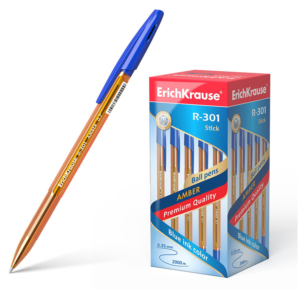 Ручка шариковая ErichKrause R-301 Amber Stick 0,7 мм синяя, 1 шт