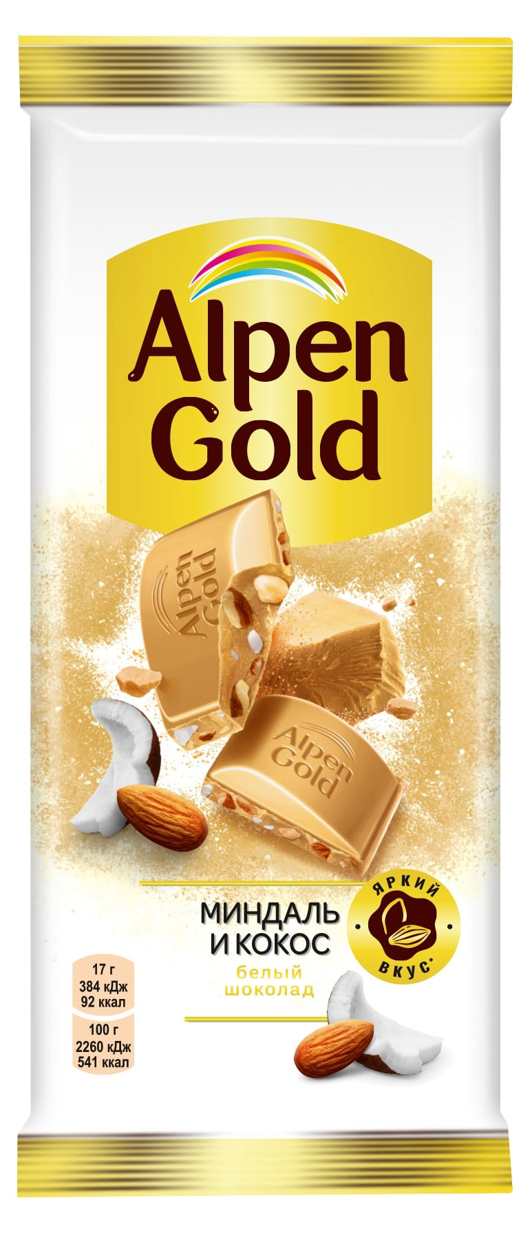 Шоколад белый Alpen Gold с миндалем и кокосовой стружкой, 80 г