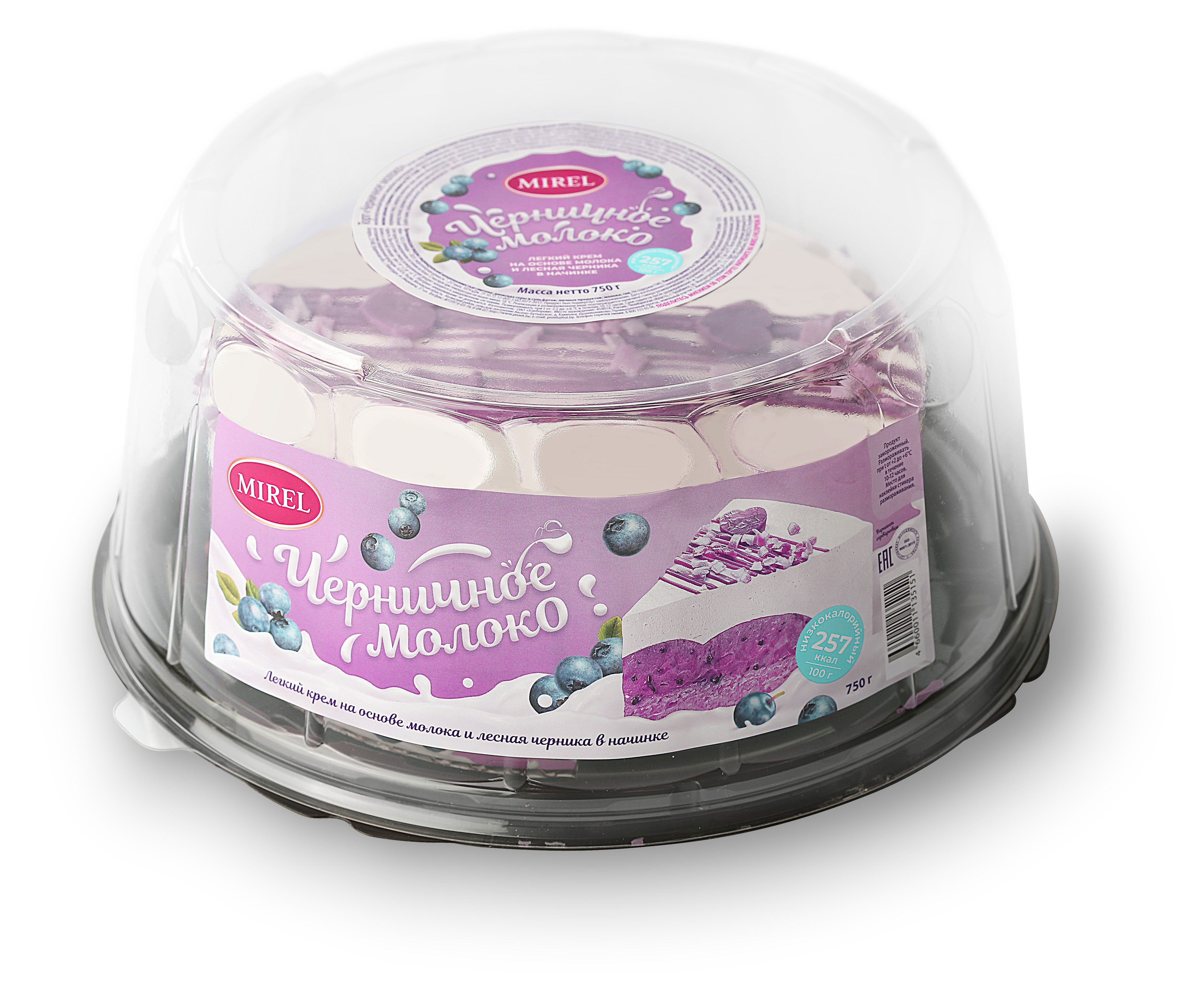 Торт бисквитный MIREL Черничное молоко сметанный с творожным сыром охлажденный, 750 г