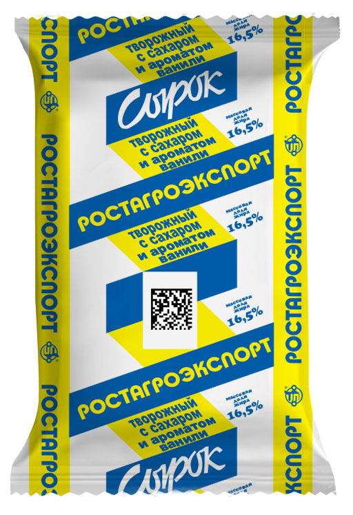 Масса творожная «РостАгроЭкспорт» Сырок с сахаром и ароматом ванили брикет 16,5% БЗМЖ, 90 г