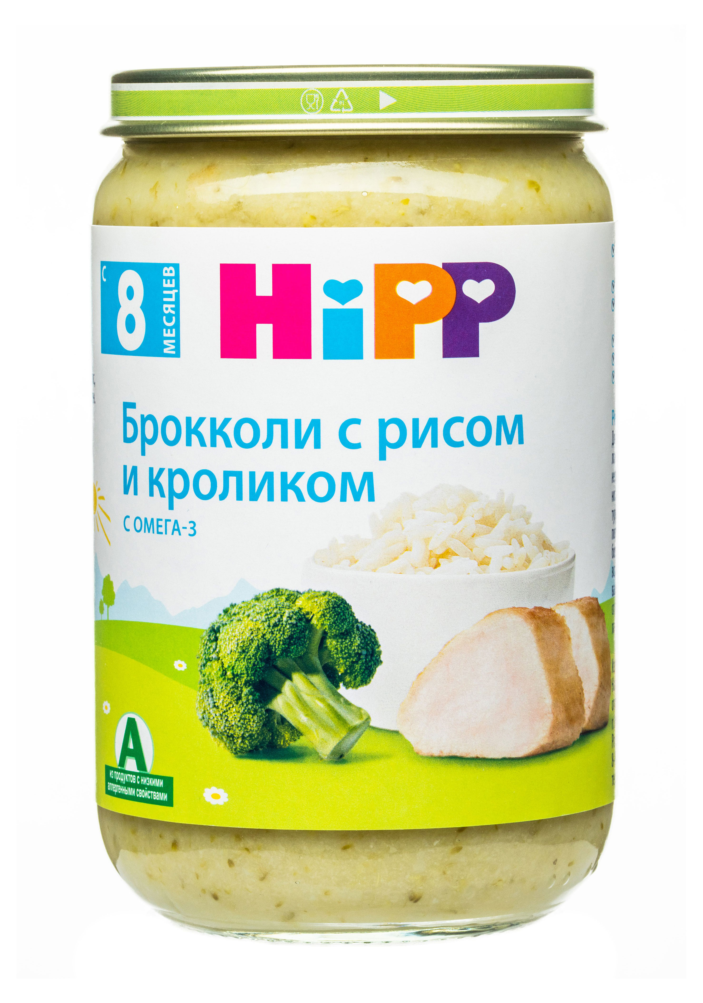 Пюре овощное HiPP Брокколи с рисом и кроликом с 8 мес., 190 г
